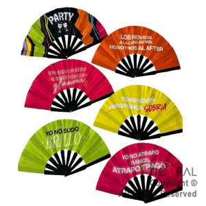 Abanicos con frases party fiesta carioca fluo x 12